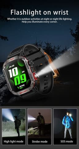 Knobbout Outdoor Smartwatch 2.01”Scherm Extra Groot Scherm – Militair Standaard Schok & Krasbestendig - Zaklamp + SOS - Kompas & Hoogtemeter - GezondheidsmonitorBluetooth Bellen -AI Spraakassistent- 600mAh -IP68 -wart staal+ siliconen band - Groen — thumbnail 4