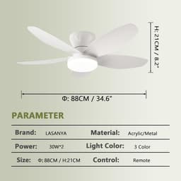 Stijlvolle Plafondventilator met Dimbare LED Licht en Afstandsbediening - 5 Bladen - Zomer/Winter Stand — thumbnail 3