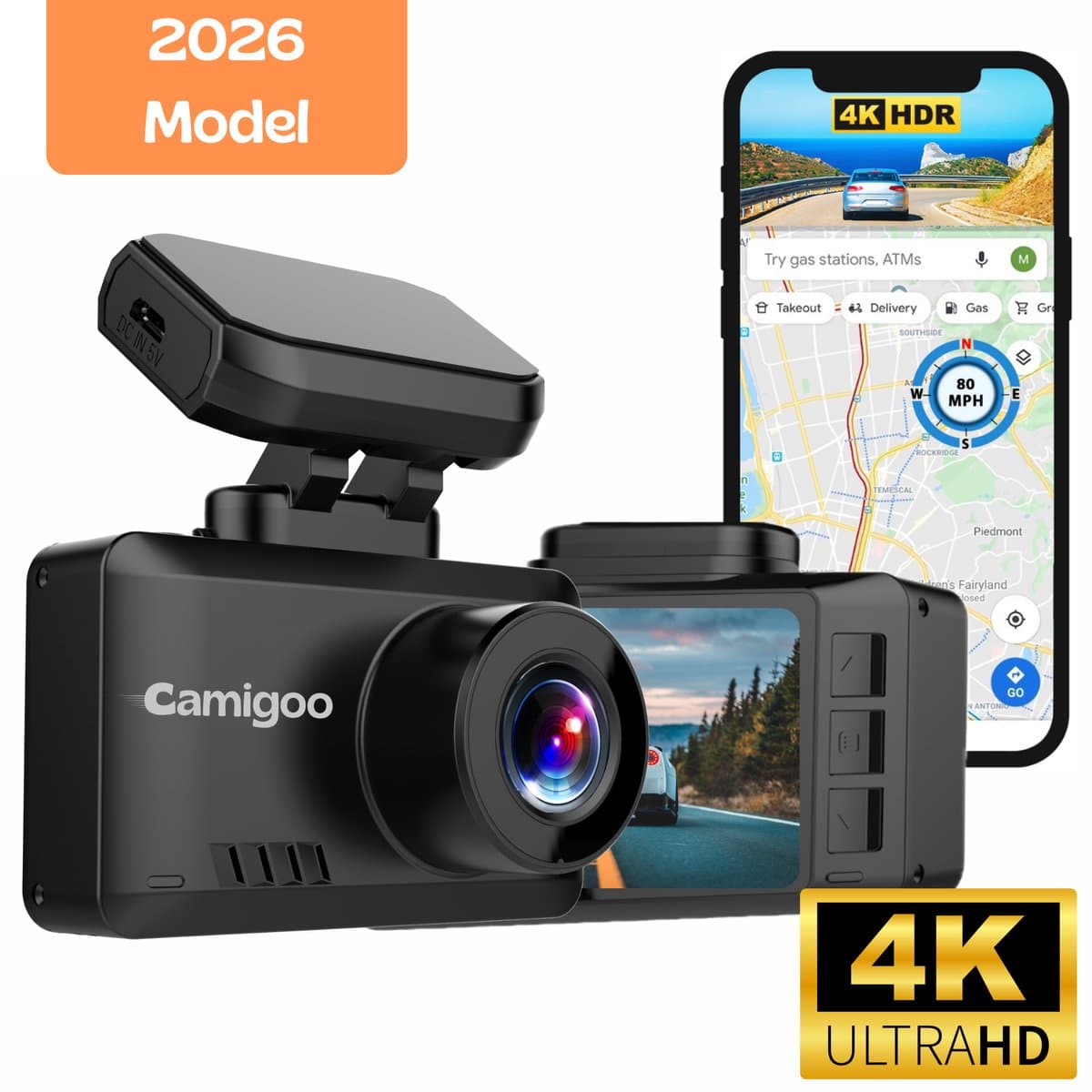 Camigoo® T8 Pro - Dashcam - Dashcam Voor Auto - Ultra 4K - Voorcamera - WiFi & GPS - SONY Sensor Nachtzicht - G Sensor - Loop Opname - Parkeermonitor - Bewegingsdetectie - Magnetische aansluiting - 64GB micro SD Kaart U3 - NL Handleiding+Systeem — afbeelding 1