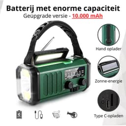 Liveno® Noodradio - 10.000mAh Powerbank – Solar & Opwindbaar – FM/AM Radio – Zaklamp & SOS Alarm – Voor Noodpakket, Kamperen & Stroomuitval — thumbnail 5