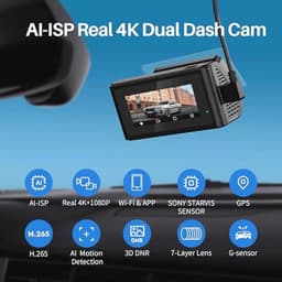 Dashcam 4K met Nachtzicht en GPS, 64GB SD Inclusief, 3,16" IPS Scherm, Continu Opnemen, Parkeerstand 24U — thumbnail 2