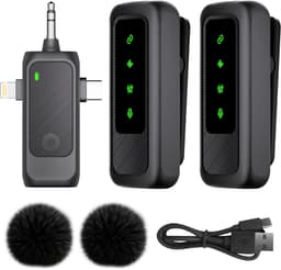 Nuvance Draadloze Microfoon - 2 Stuks - Microfoon Draadloos - Mini Dasspeld Microfoon - Lavalier - 3 in 1 - Incl. 2 Windshields — thumbnail 1
