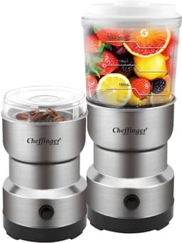 Cheffinger, Mini-Blender 300W 2-in-1 met roestvrijstalen messen en koffiemolenfunctie, Grijs — thumbnail 1
