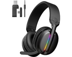 MANKIW Draadloze Gaming Headset – 3 Modi (2.4G / Bluetooth / Type-C) – Verstelbare Dubbele Microfoons – 20 ms Lage Latentie – 40 Uur Batterijduur – 3,5 mm Kabelmodus – Compatibel met PC, PS5, Xbox – Zwart