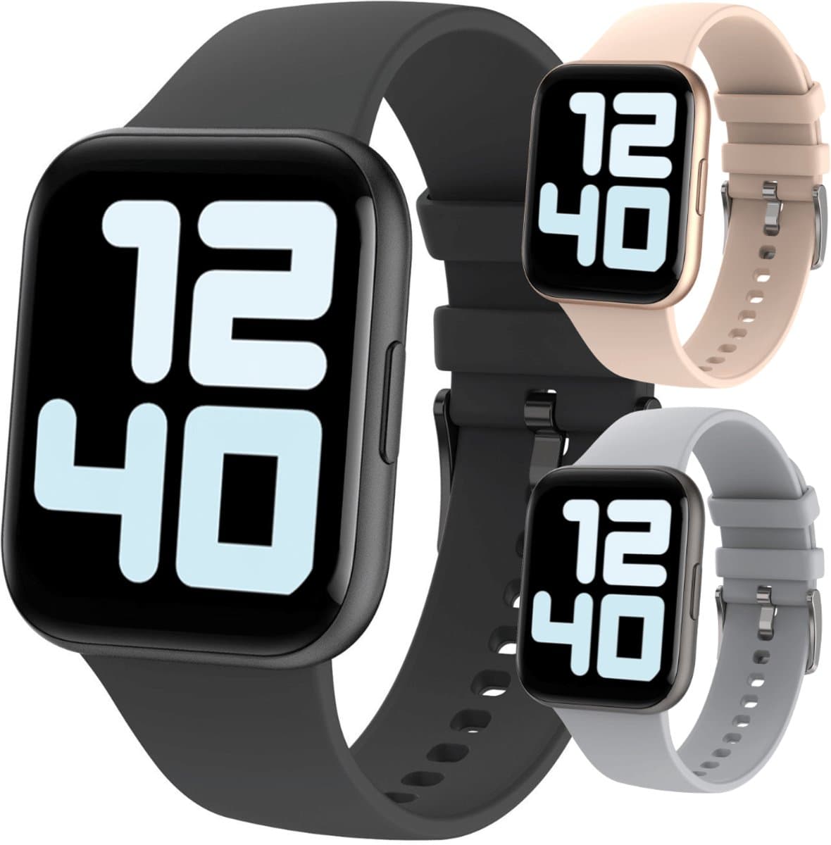 Cinturio SQ1 Black – Zwarte Smartwatch voor heren en dames – beschikbaar in 4 kleuren — afbeelding 1