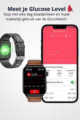 GlucoMeter - ECG Hartslagmeter - horloge - meter - Smartwatch - Blauwe band — thumbnail 4