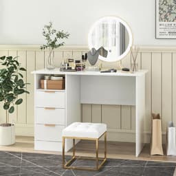 COSTWAY Bureau met 3 laden en laadstation, kleine computertafel, kinderbureau, moderne bureautafel, pc-tafel voor slaapkamer, werkkamer, kantoor, wit, 108 x 48 x 76 cm — thumbnail 3