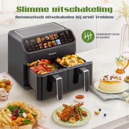 Digitale Airfryer XXL 9L Sinaopus 901 – Heteluchtfriteuse met Dubbele Mand en DualMand Onafhankelijke Snelle Opwarming – Voor Gezinnen – 10 Programma’s – Kijkvenster – Makkelijk te Reinigen – Capaciteit voor 5 Personen — thumbnail 2