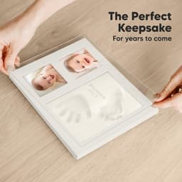 Babyhand- en voetafdrukset - sneldrogende klei babyvoetafdrukset, pasgeboren aandenken, kinderkamer fotolijst voor jongens, meisjes, gepersonaliseerde cadeaus voor douche en register (Bruin) — thumbnail 4