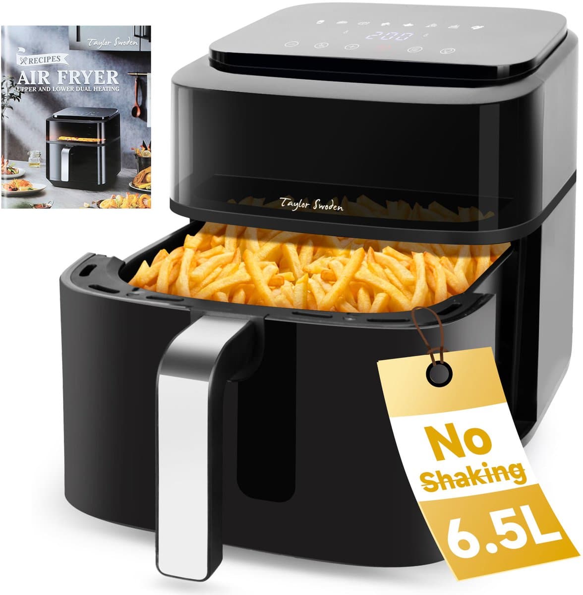 Taylor Swoden Smartheat - Airfryer XXL - 6,5L - Met Venster - Dual Heating - 8 Automatische Programma's - Heteluchtfriteuse - Inclusief Receptenboek - 1800W - Zwart — afbeelding 1