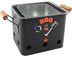 Mini Barbecue - Balkon - Terras - Tuin BBQ - Tafel Barbecue - 18x15.5x15.5cm - Staal - Zwart - Houten Handvatten