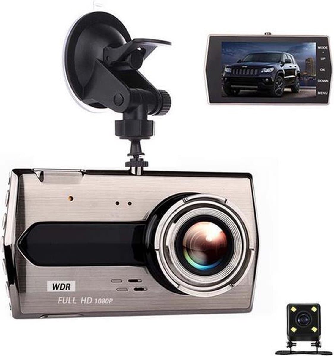 TechU™ Dashcam M14 Pro Dual Camera – Dashboardcamera – 4.0 inch IPS Scherm – Full HD 1080p – Loop Recording – Nachtvisie – Bewegingssensor – G-sensor – Autocamera Voor én Achter - voor auto — afbeelding 1