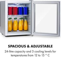 Klarstein Mini-Koelkast Brooklyn 23 Glazen Deur LED 23L - Minikoelkast Drankkoeler Hotelkoelkast - voor Hotelkamer voor Slaapkamer voor Studentenkamer - Compact - Mini Fridge - Kleine Koelkast - Compact Koelkast — thumbnail 4