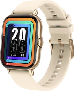 Belesy® Meander - Smartwatch Dames - Smartwatch Heren - Horloge - 1.78 inch – Hoge resolutie kleurenscherm - Stappenteller – Bloeddruk - Bluetooth bellen - Veel Wijzerplaten – Goud – Siliconen – Crème Wit - Moederdag — thumbnail 2
