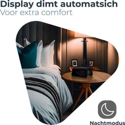 Caliber Wekker - Draadloze Oplader - Wake-up Light - Digitale wekker - Wekkers digitaal - Digitale klok - Zwart — thumbnail 2