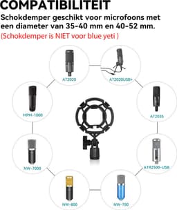 Microfoon Arm Set- met Shock Mount, Table Mounting Clamp, Pop-Filter – met 3/8'' naar 5/8'' Screw Adapter voor Blue Yeti, Snowball Andere Normale microfoons– Zwart — thumbnail 5