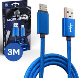 CS Oplaadkabel PS4 Controller – 3M – Nylon – Blauw – Geschikt voor PlayStation 4 — thumbnail 1
