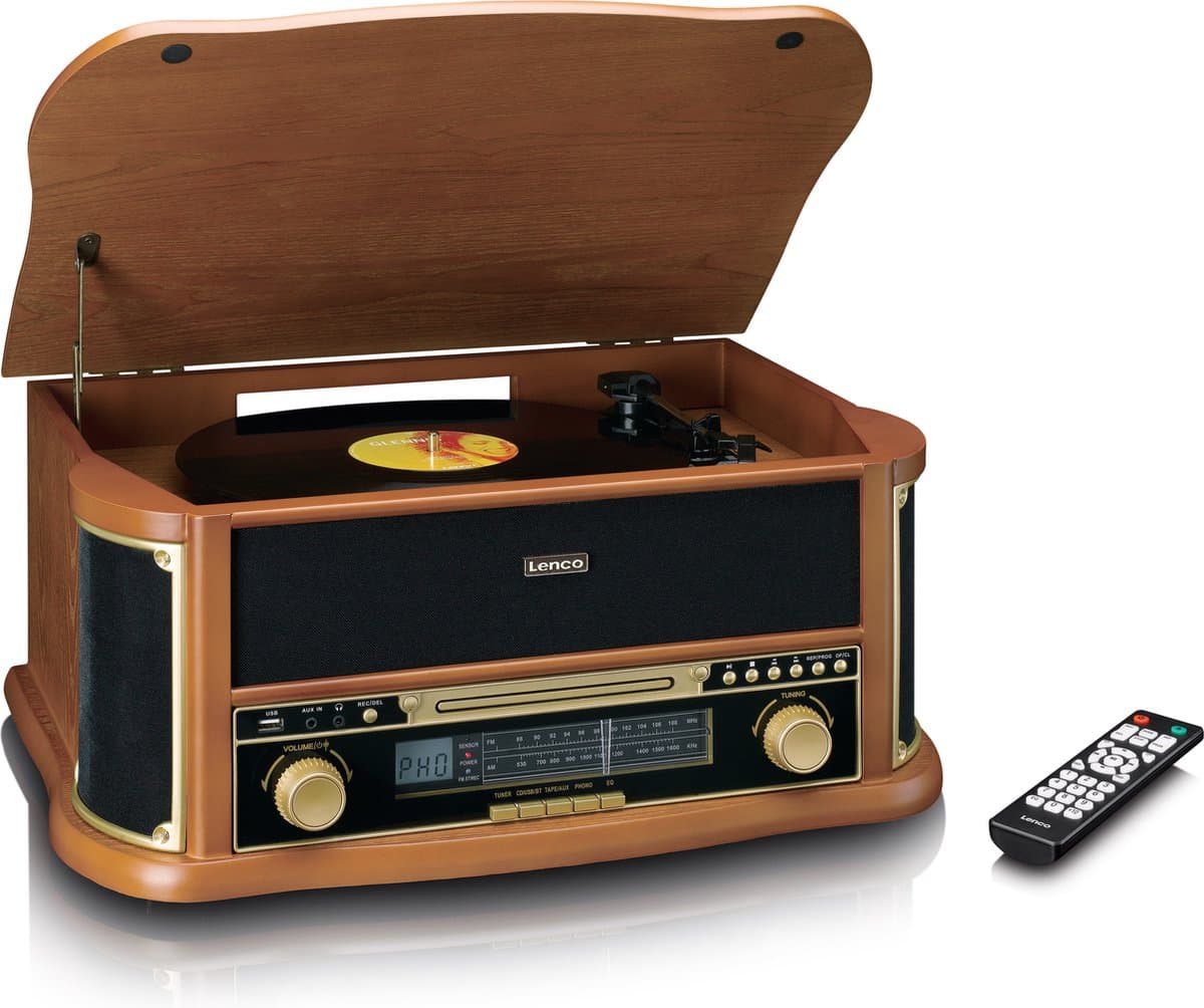 Classic Phono Retro Platenspeler - Bluetooth - Auto-stop -Radio CD en Cassettespeler - TCD-2551WD - Hout — afbeelding 1