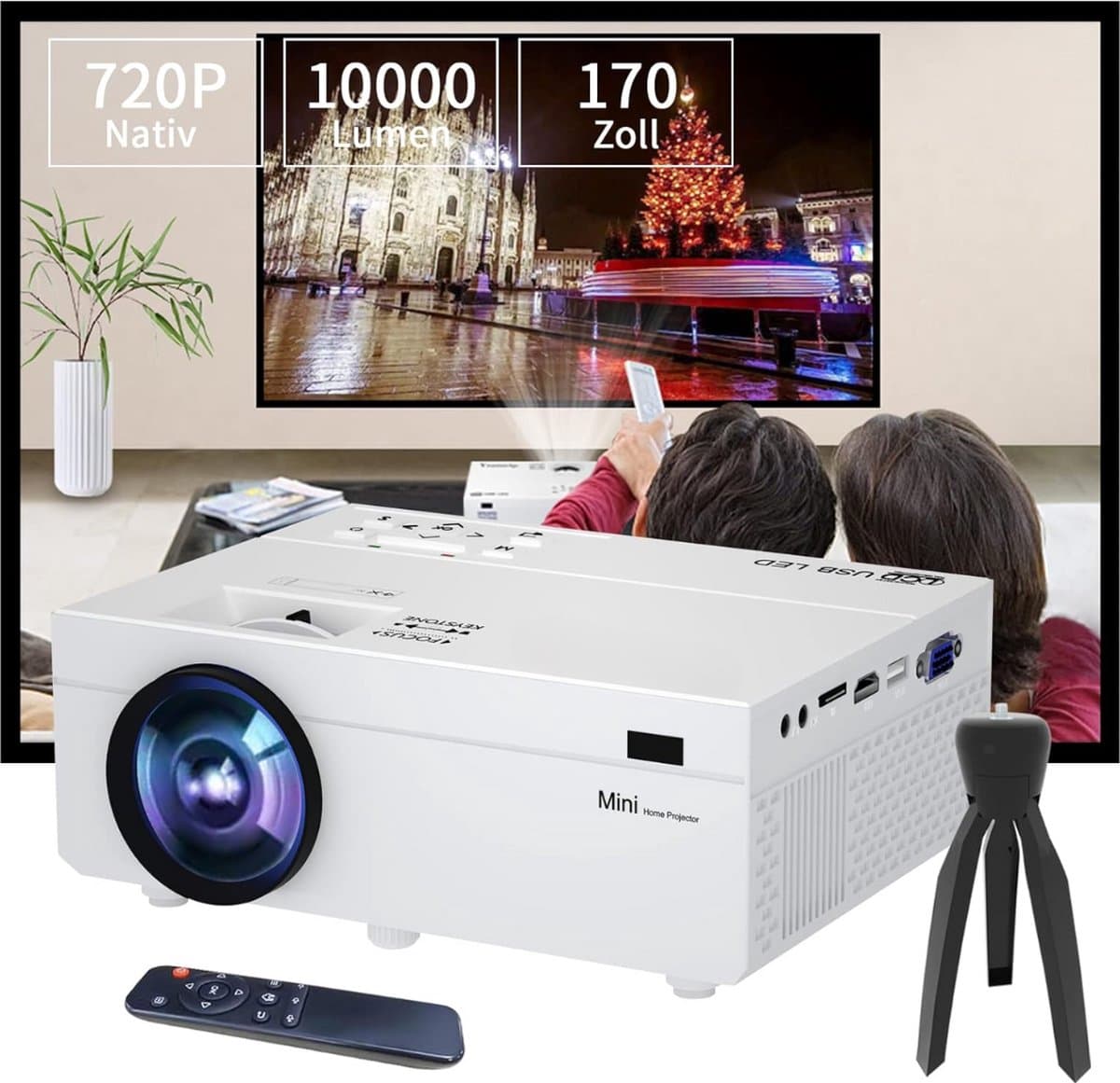 Mini Beamer - Input tot 1080P - Projector - Mini Projector - HDMI - USB - Wit - Smartphone - Draagbaar - Ingebouwde speaker — afbeelding 1