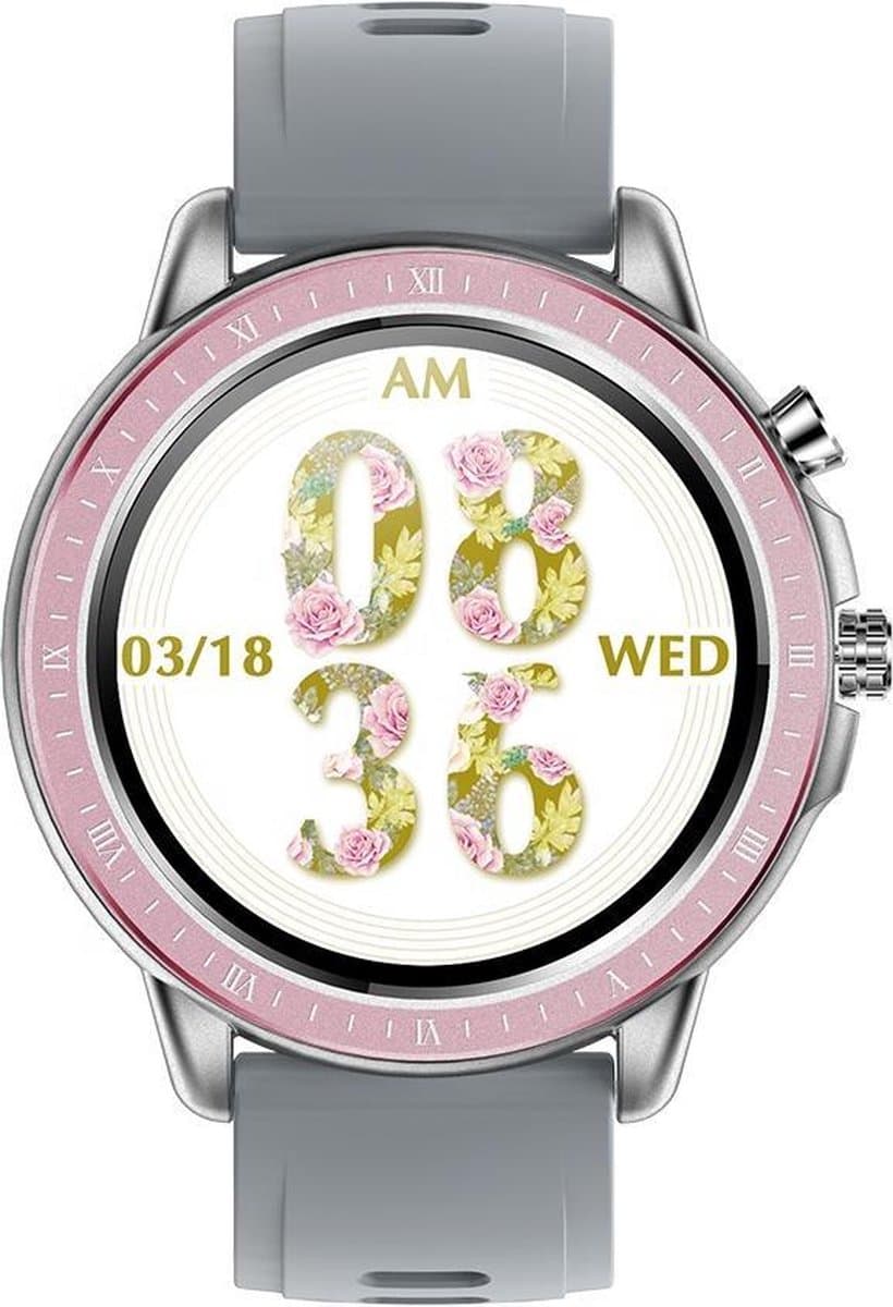 Belesy® Pink serie - Smartwatch Dames - Horloge - 1.3 inch - Kleurenscherm - Full Touch - 23 Sporten - Zilver - Roze - Grijs - Siliconen — afbeelding 1
