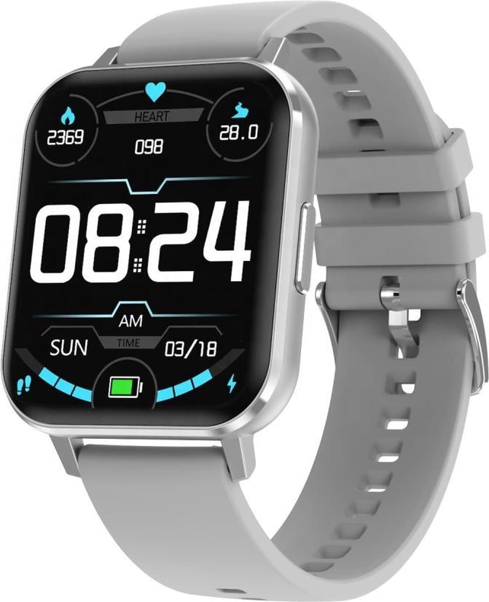 Belesy® Retina X - Smartwatch Dames - Smartwatch Heren - Horloge - 1.78 inch - Kleurenscherm - Full Touch - Stappenteller - Multi Sport - Multi Watchfaces - Maak je eigen wijzerplaat functie - Zilver - Siliconen - Grijs - Moederdag — afbeelding 1