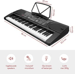 Keyboard Piano – Complete Set met Standaard, Pianokruk en Microfoon – 61 Toetsen -  Keyboard voor kinderen en volwassenen - Áengus A289 — thumbnail 5
