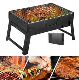 Opvouwbare BBQ - Draagbare opvouwbare grill met rooster - Portable Vouw Barbecue - Festival BBQ - Camping - Tafel - Zomer - Vaderdag - Park - Rechthoekig - 35 x 27.50 x 20 cm - Zwart — thumbnail 2