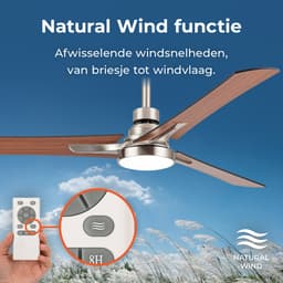 Goedewaere Plafondventilator Dual Wood - Lamp - Afstandsbediening - Timer - Slaapkamer - Zilver - 132cm — thumbnail 5