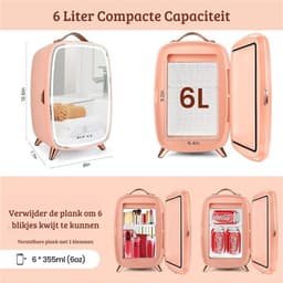 Skincare Beauty Fridge – Mini Koelkast – Minibar – 6 Liter – Slaapkamer – Stijlvol – Met LED Spiegel – Flamingo — thumbnail 3