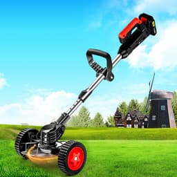 MKSS® Zweefmaaier - Bosmaaier Electrisch - Grastrimmer met Accu - Grasmaaier - Handmaaier met Wielen - Zwart met Rood — thumbnail 2