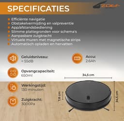 Zoef Robot - Robotstofzuiger Jannie 4.0 2 in 1 - Stofzuigen en dweilen tegelijk - Robotstofzuiger met dweilfunctie - met App - Robotstofzuiger met laadstation - Robot stofzuiger — thumbnail 2