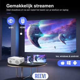 Reevi 2024 Model 4K Support - Mini beamer - Streamen vanaf je smartphone IOS&Android - 11000 Lumen - Projector - Incl Hdmi kabel & 2 ingebouwde speakers — thumbnail 5