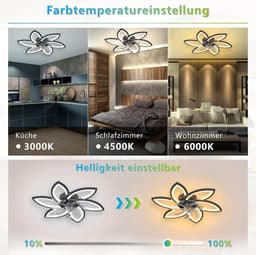 6 Sterren Plafondlamp Met Ventilator - Zwart - Met Afstandsbediening - Smart lamp - Dimbaar Met App - 6 Standen Ventilator - Woonkamerlamp - Moderne lamp - Plafoniere — thumbnail 4
