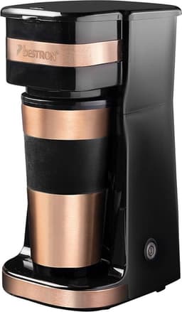 Koffiezetapparaat met Thermoskan – Met Beker – Koffiemaker – Koffiecups – Perfect voor Onderweg – Roestvrij Staal – Nieuw Design – 750W – Koper — thumbnail 1