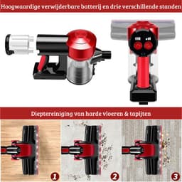 Stofzuiger zonder Zak – Op Accu – Tapijtreiniger – Vacuum Cleaner – Vlekkenreiniger – Draadloos – 150W – Rood — thumbnail 3