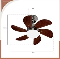Plafondventilator met Verlichting - 6 Standen en Timer - Incl. Afstandbediening - Winter en Zomer Functie - Stil - Slaapkamer - Woonkamer - E27 fitting - Plafond Ventilator - Donkerbruin — thumbnail 5