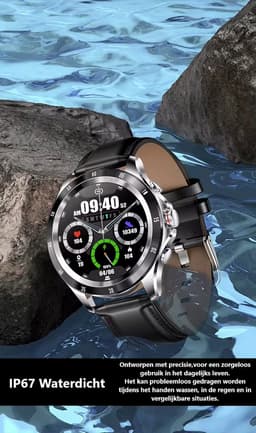 Darenci Platinum Pro Smartwatch Heren – Goud/Bruin – Bluetooth Bellen & Muziek – Hartslag-, Bloeddruk- & Zuurstofmeter – Leren Band – IP67 Waterdicht – Luxe Activity Tracker — thumbnail 4