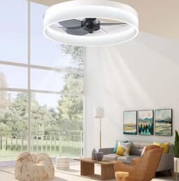 LED Ventilator Lamp - Plafondventilator - 360° Rotatie - Wit - Dimmer - 6 Standen - 48 cm - Woonkamerlamp - Moderne lamp — thumbnail 4