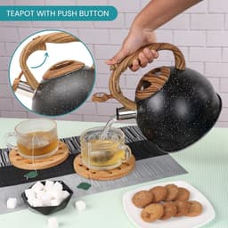 Black Texture Whistling Tea Kettle - 3L Tea Pot for Stovetop Induction Hob - Stainless Steel Hot Water Camping Kettle Teapot for Tea Coffee — thumbnail 4
