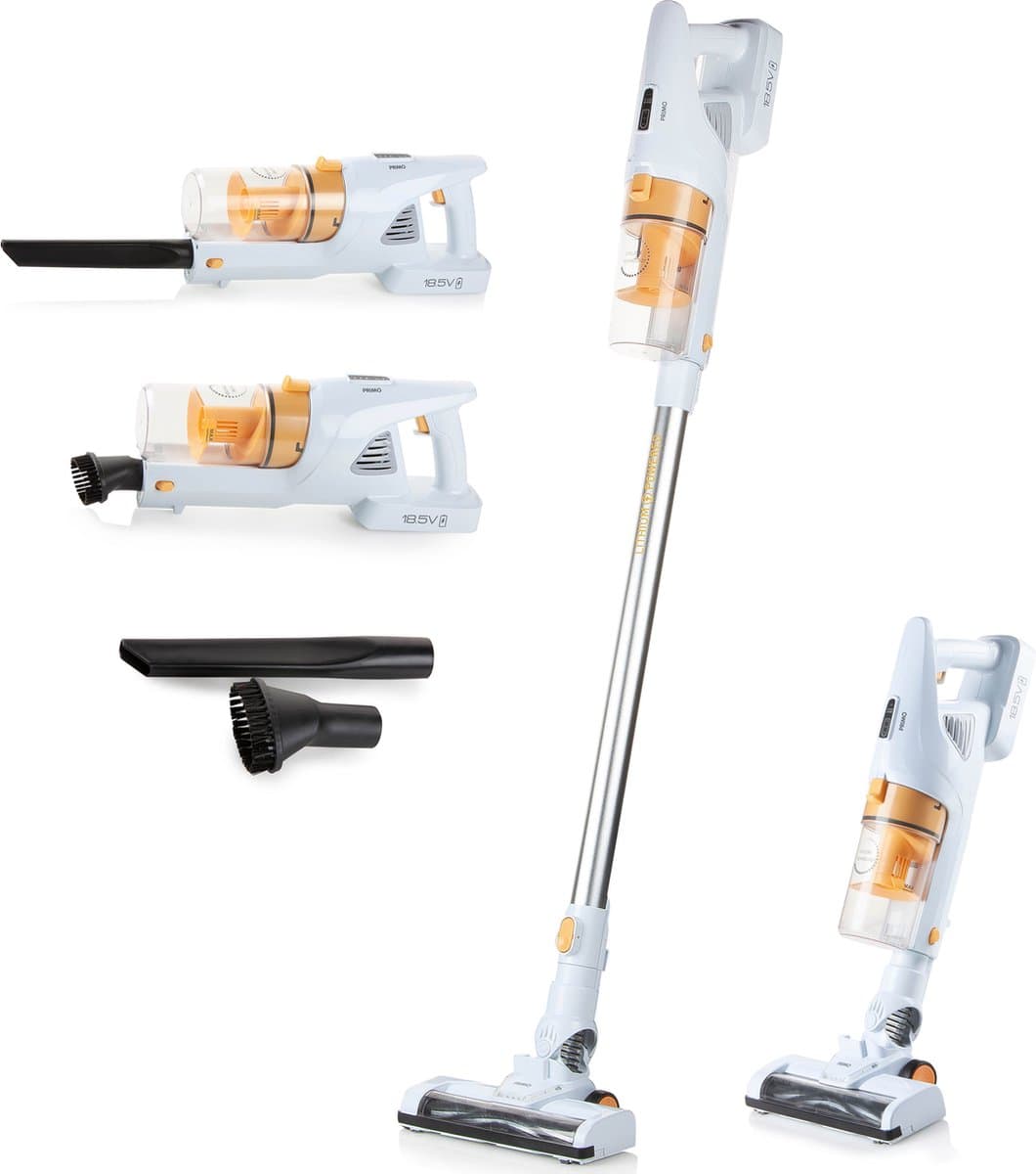 PRIMO PR500SV Steelstofzuiger Draadloos 3-in-1 - Stofzuiger Zonder Zak - Kruimelzuiger - HEPA Filter - Wit/Peach — afbeelding 1