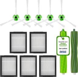 DEGG® - Vervangingsset Geschikt voor iRobot Roomba - i7 i7+ i1 i1+ i3 i3+ i4 i4+ i5 i5+ i6 i6+ i8 i8+ e5 e6 e7 - Geschikt voor iRobot Roomba Onderdelen - 2x Roller, 5x Hepa-filter en 5x Zijborstel - JAARPAKKET — thumbnail 1
