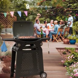 KitchenBrothers Gas BBQ - Staand en Tafelmodel Barbecue - 2 Branders - PFAS Vrij - Tafelbarbecue - Anti-aanbaklaag - 37x48 cm Grilloppervlak - Vaderdag Cadeau - Zwart — thumbnail 2