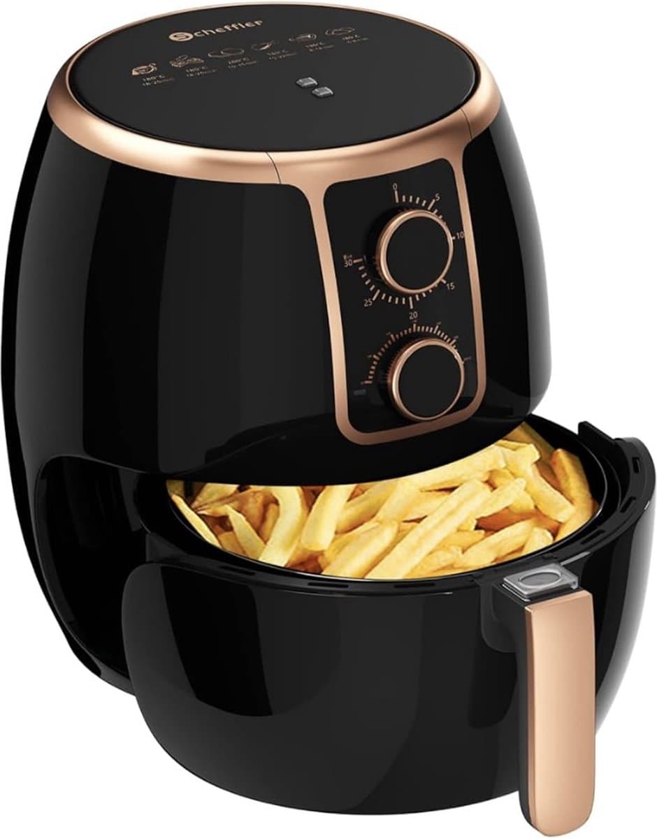 Luxe airfryer - Hetelucht friteuse - 3.7L - 1300-1500W - Thermostaat en timer - 6 automatische programma's - Zwart met goud — afbeelding 1