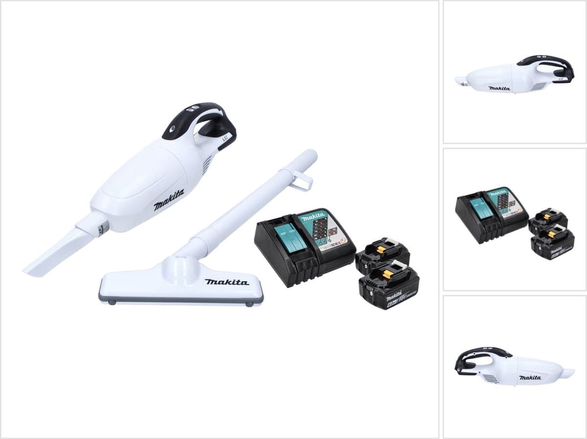 Makita DCL 181 FRGW accu stofzuiger 18 V wit + 2x accu 6.0 Ah + lader — afbeelding 1