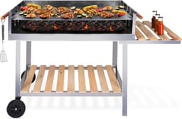 BBQ Collection Houtskool Barbecue – Trolley met Zijtafel – Grill op Wielen – RVS – 2 Roosters – 98 x 56 x 85 CM — thumbnail 1
