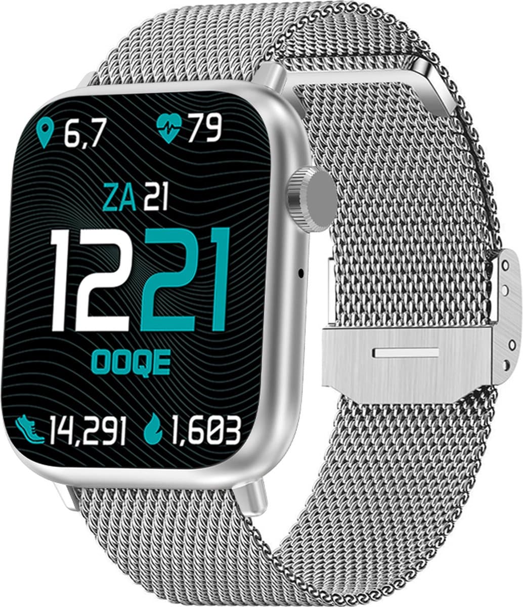 OOQE WATCH PRO 7 - Smartwatch Heren | Elegant Design | Bellen en Gebeld Worden | Berichten Inzien |Gezondheidsanalyse | Sportanalyse | Stress en Slaap Management | Nederlandstalig | Barst- en Krasbestendig | Zilver — afbeelding 1
