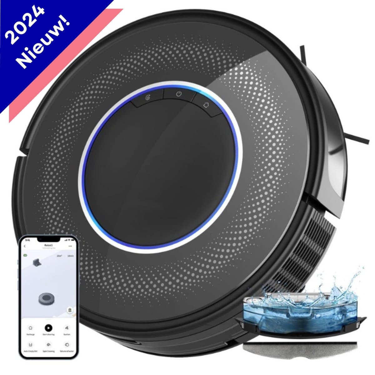 Avalect CleanMate - Robotstofzuiger met dweilfunctie - Met laadstation - dweilrobot - Ideaal voor huisdieren - Gyroscoop - val & object detectie - Vloerdetectie - Met App - Zwart — afbeelding 1