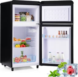 Sweiko Zwart Retro koelkast, met dubbele deur, 72-liter totaalvolume, met 21-liter vriesvolume, 120 kWh/jaar, LED-lamp [energieklasse E] — thumbnail 1