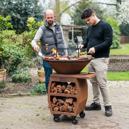 RJRoyal Living Plancha grill BBQ Companero XXL cortenstaal 2.0 grillring met houtopslag vuurschaal buitenkeuken grillring corten staal — thumbnail 1