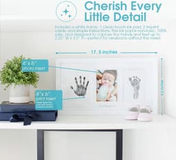 Babyprints Pasgeboren Baby Handafdruk en Voetafdruk Fotolijst Kit met Inbegrepen Veilig voor Baby Clean-Touch Inkt Pad, Wit, Memorabele Doop Keepsake, Gift voor elke nieuwe moeder — thumbnail 1